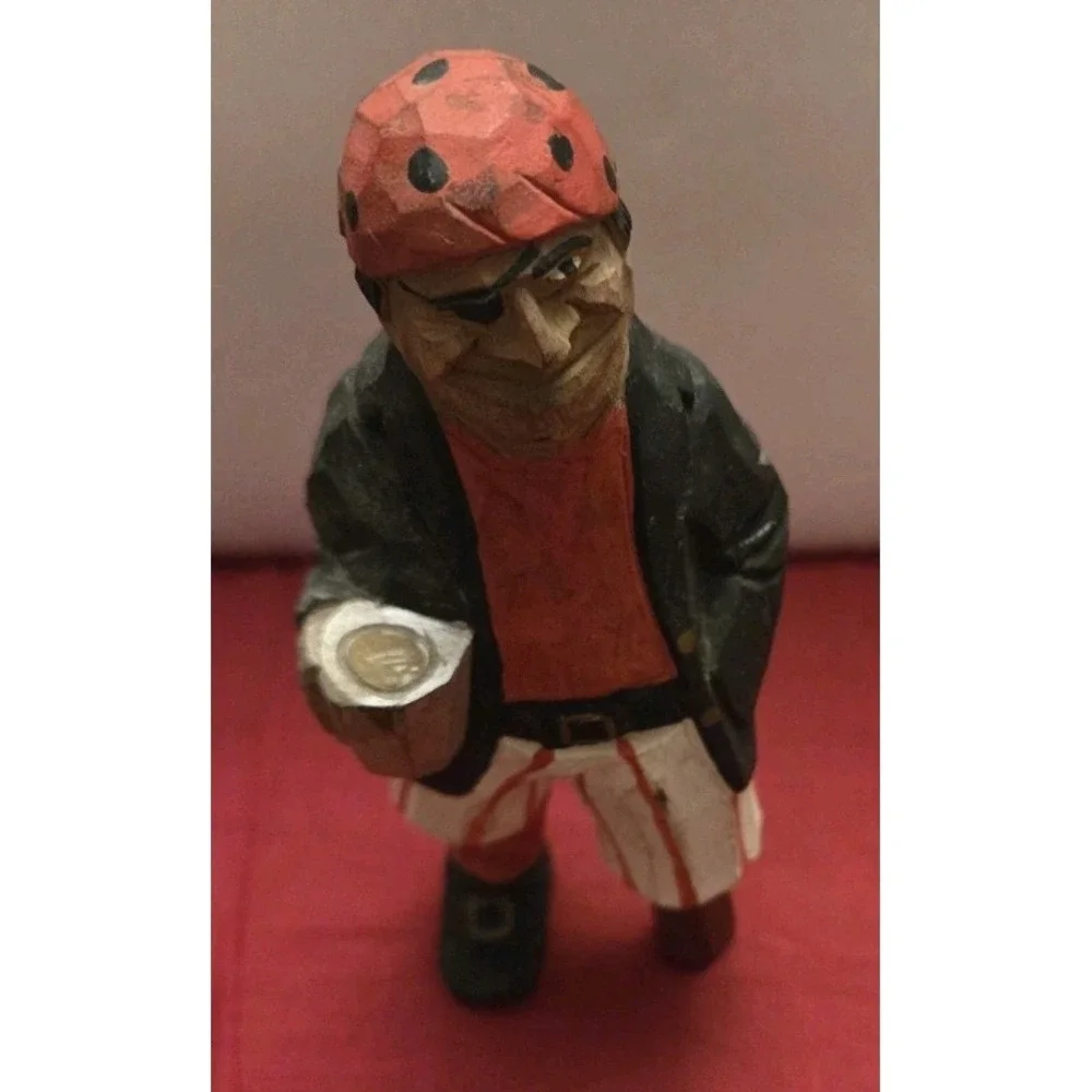 Painted Carved Pirate‎ Wood Peg Leg Sailor Fisherman Vtg Figurine Nautical Decor